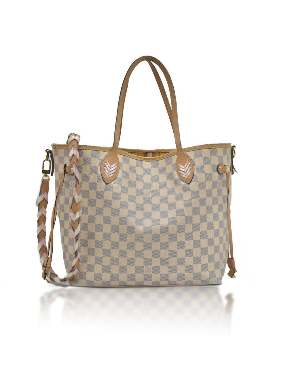 $2500 Louis Vuitton Damier Azur Braided Neverfull MM Tote